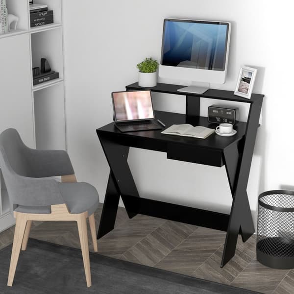Computer Skrivebord, 90x61x94 cm, Sort/Valnød