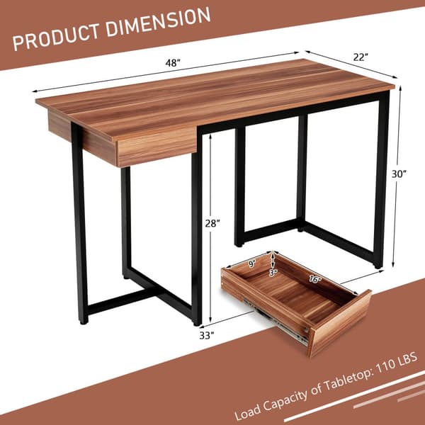 Computerskrivebord, 122x56x76 cm, Valnød