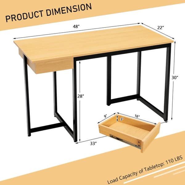 Computerskrivebord, 48x22x30 tommer, Natur