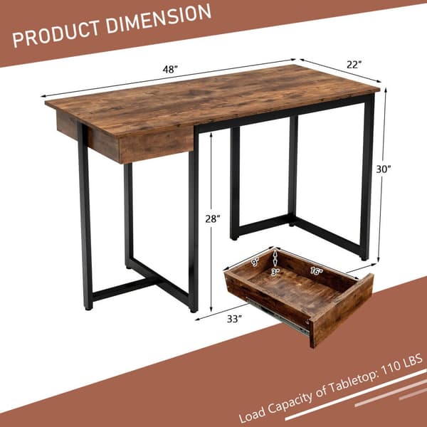 Datorskrivbord, 122x56x76 cm, Brun