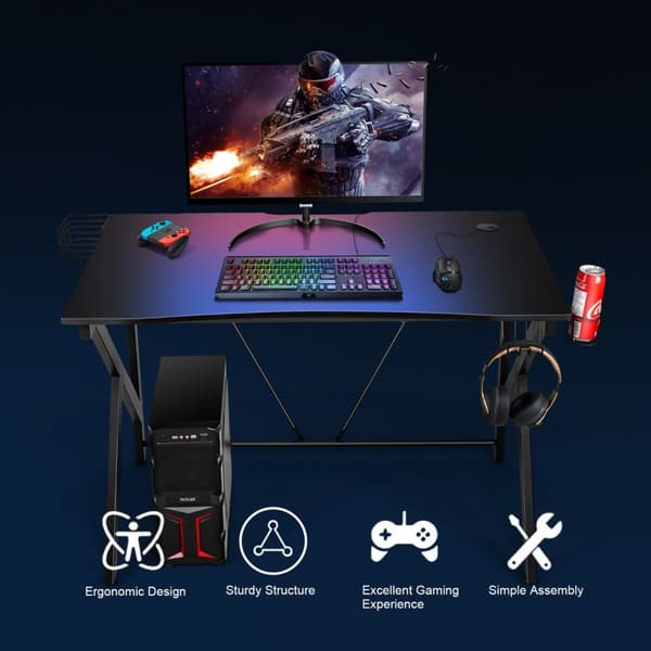 Gaming skrivebord, 115x73x76.5 cm, Sort