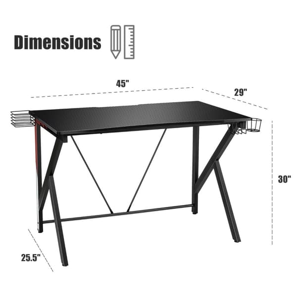 Gaming skrivebord, 115x73x76.5 cm, Sort