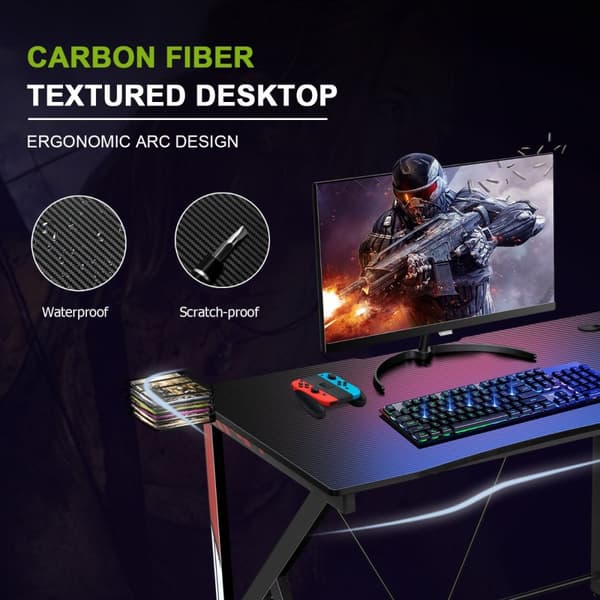 Gaming skrivebord, 115x73x76.5 cm, Sort