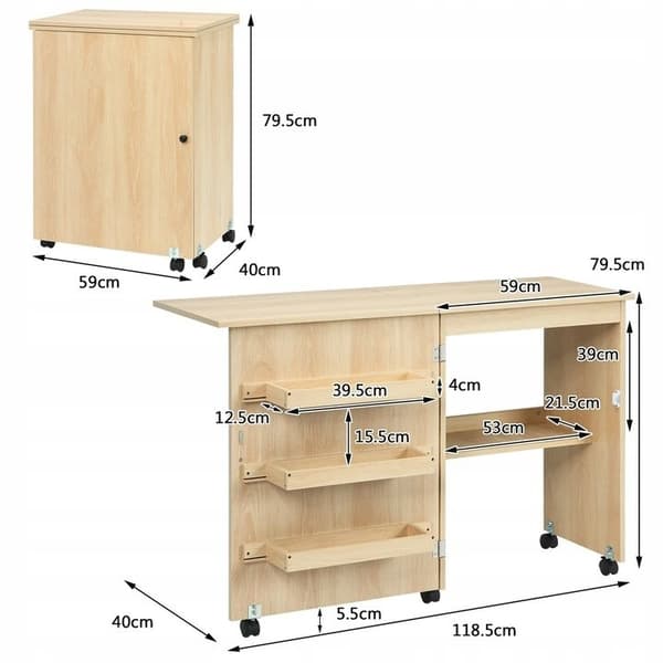 Foldbart skrivebord og skab, 118,5x40x79,5 cm