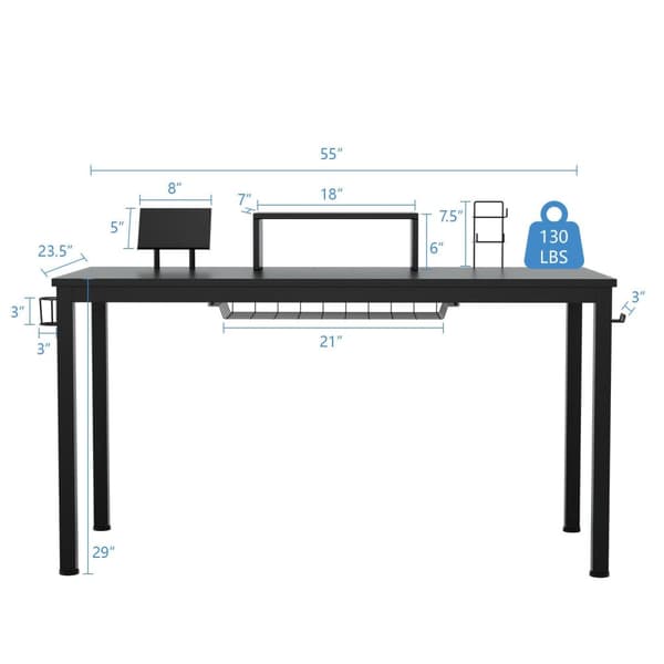 Gaming skrivebord, 155x60x94 cm, Sort