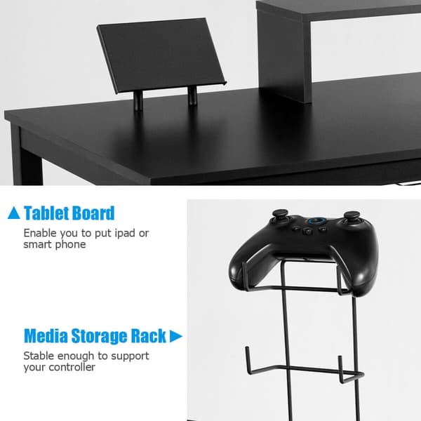 Gaming skrivebord, 155x60x94 cm, Sort