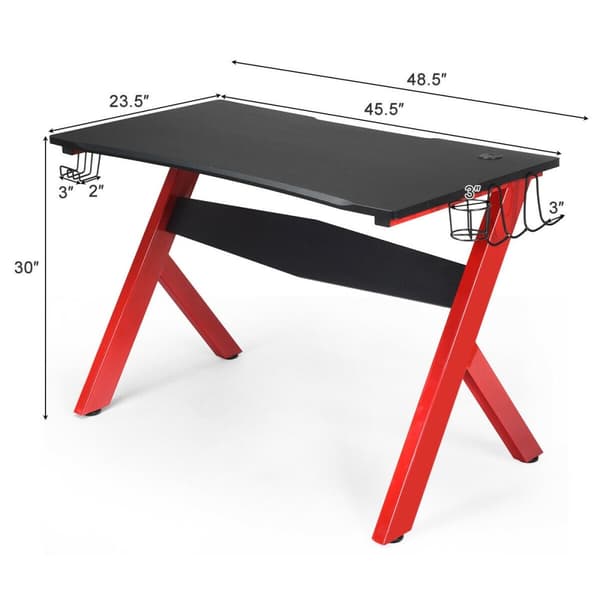 Datorspelsskrivbord, 48,5"x23,5"x30", Svart och Röd
