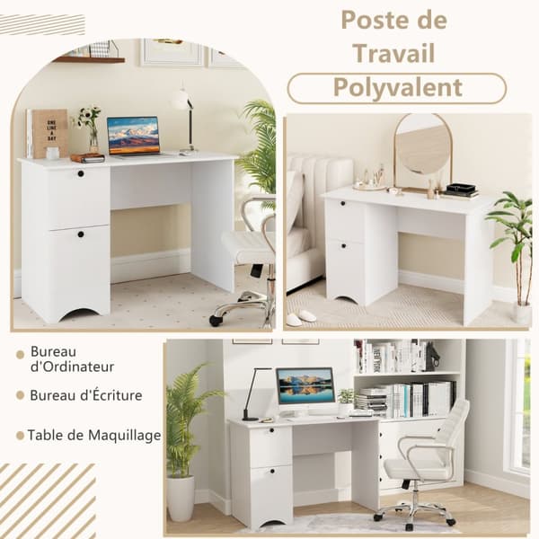 Computerskrivebord, 109x50x75 cm, Hvid