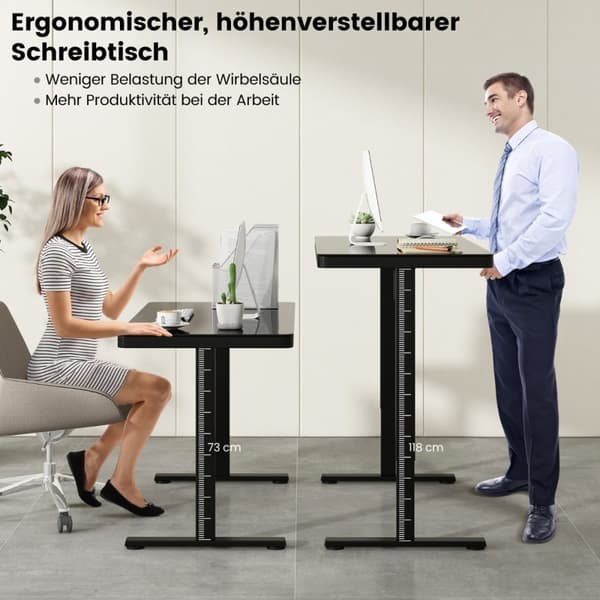 Justerbart skrivbord, 120x60x73-118 cm, Svart