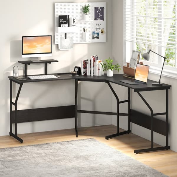 L-formet skrivebord, 148x148x91 cm, Rustikt brun