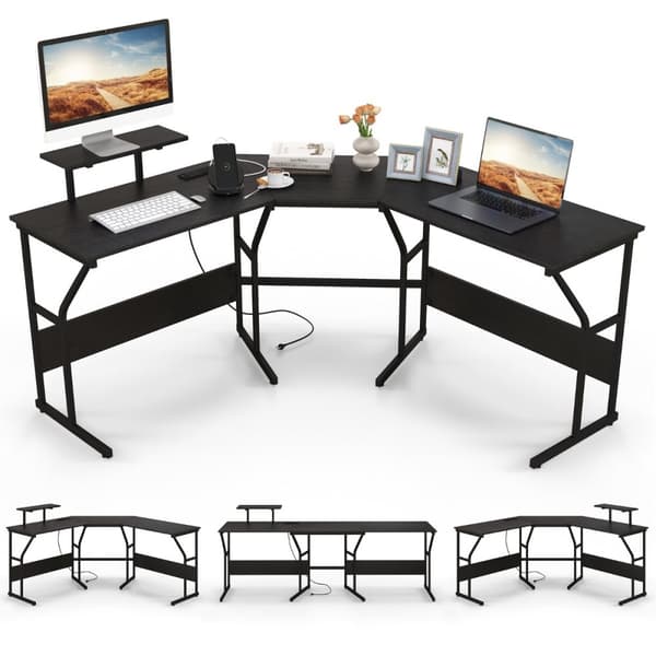 L-formet skrivebord, 148x148x91 cm, Rustikt brun