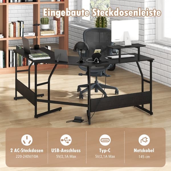 L-formet skrivebord, 148x148x91 cm, Rustikt brun