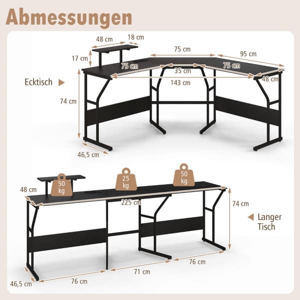 L-formet skrivebord, 148x148x91 cm, Rustikt brun