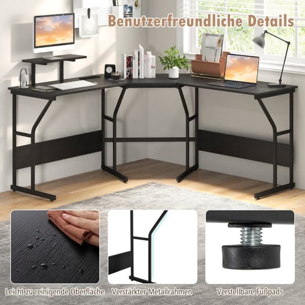 L-formet skrivebord, 148x148x91 cm, Rustikt brun