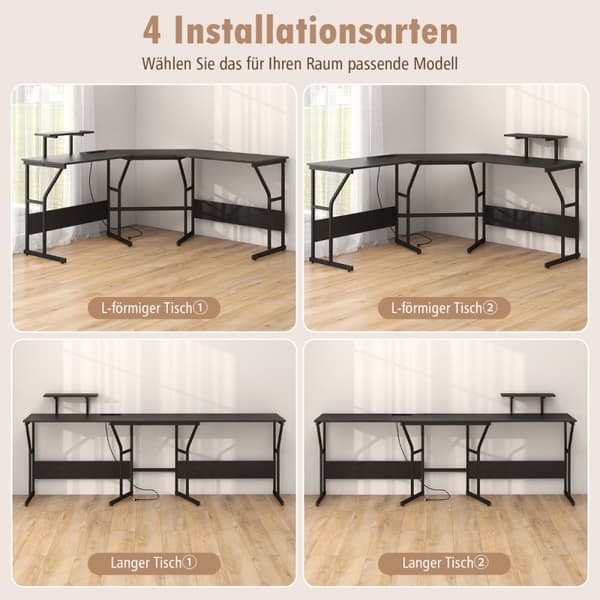 L-formet skrivebord, 148x148x91 cm, Rustikt brun