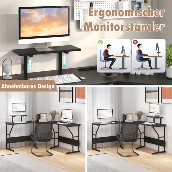 L-formet skrivebord, 148x148x91 cm, Rustikt brun