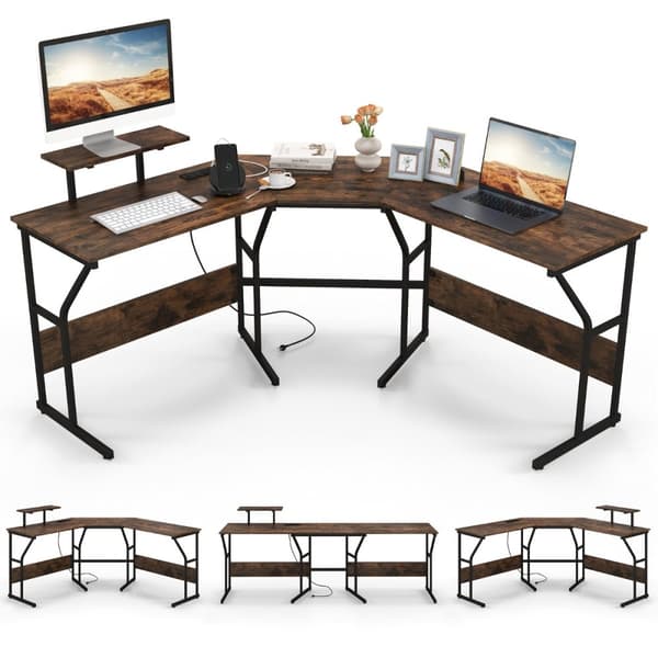 L-formet skrivebord, 148x148x91 cm, Brun
