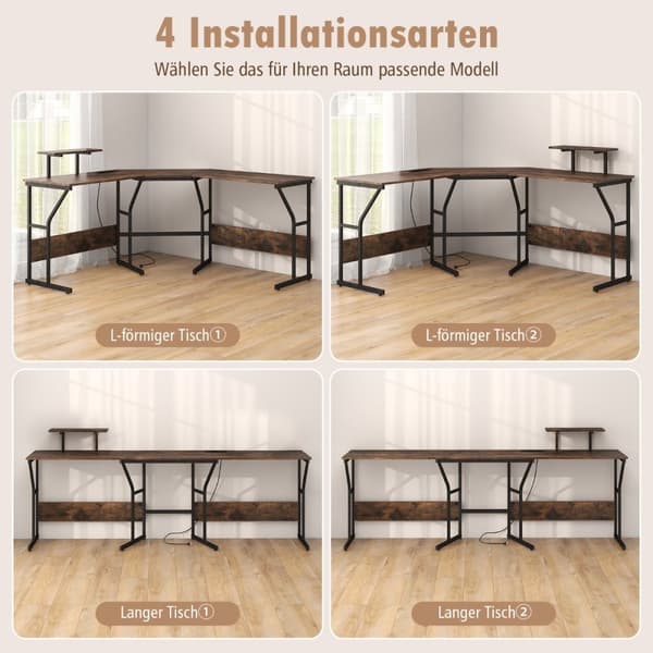 L-formet skrivebord, 148x148x91 cm, Brun