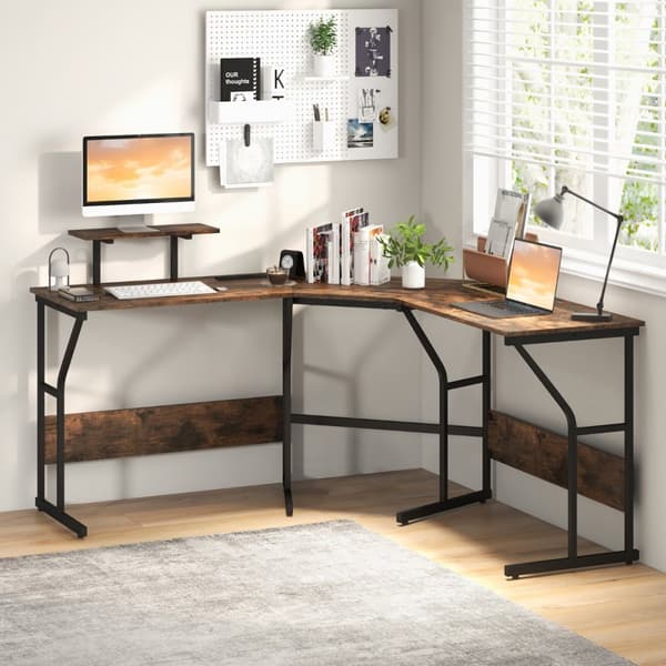 L-formet skrivebord, 148x148x91 cm, Brun