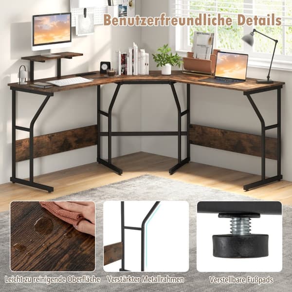 L-formet skrivebord, 148x148x91 cm, Brun