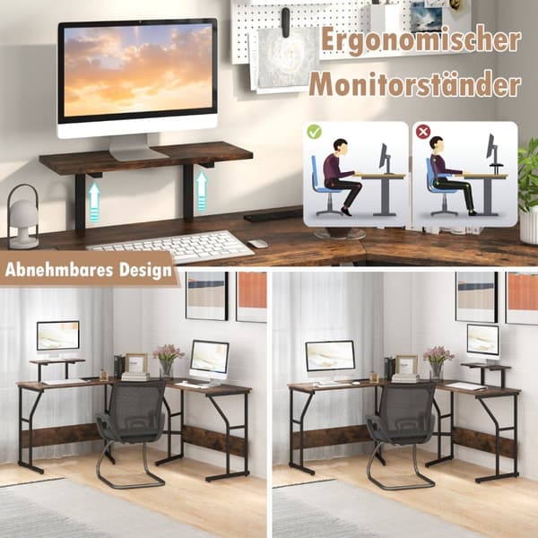 L-formet skrivebord, 148x148x91 cm, Brun