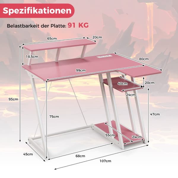 Spillebord, 107x45x93 cm, Pink