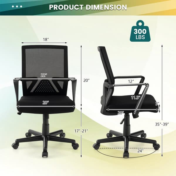 Skrivebordsstol, 24x35-39 tommer, Sort