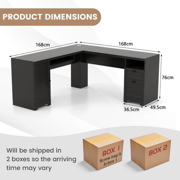L-formet Computer Skrivebord, 168x168x76 cm, Sort
