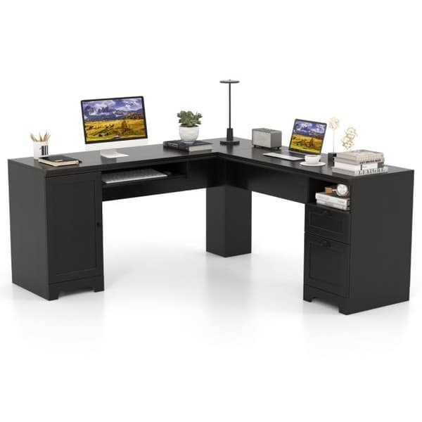 L-formet Computer Skrivebord, 168x168x76 cm, Sort