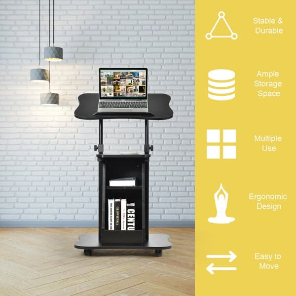Bærbar skrivebordsvogn, 21,5x15,5x26"-43,5", Sort