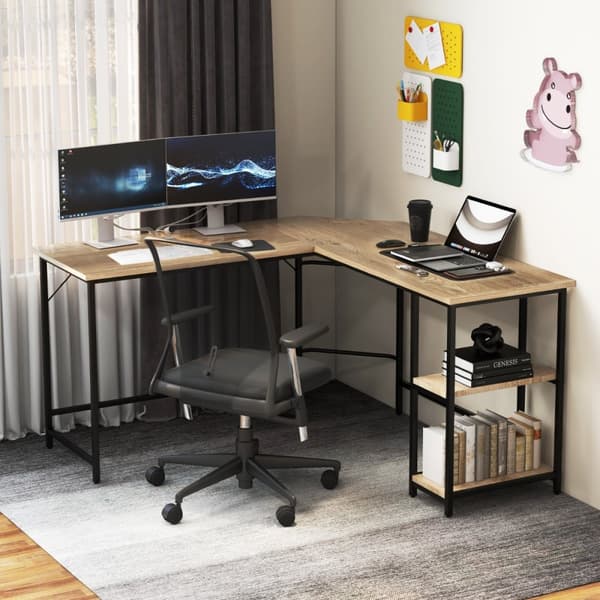 L-formet skrivebord, 138x138x75,5 cm, Sort/Brunt