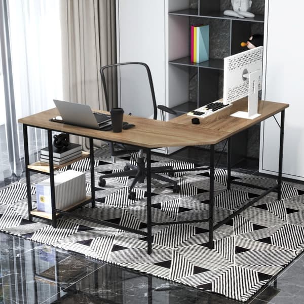 L-formet skrivebord, 138x138x75,5 cm, Sort/Brunt