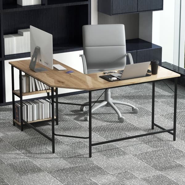 L-formet skrivebord, 138x138x75,5 cm, Sort/Brunt