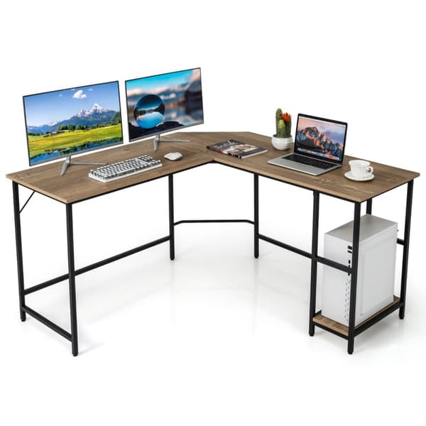 L-formet skrivebord, 138x138x75,5 cm, Sort/Brunt