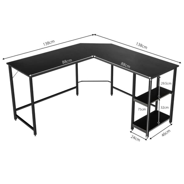 Hörnskrivbord, 138x138x75.5 cm, Svart/Brunt