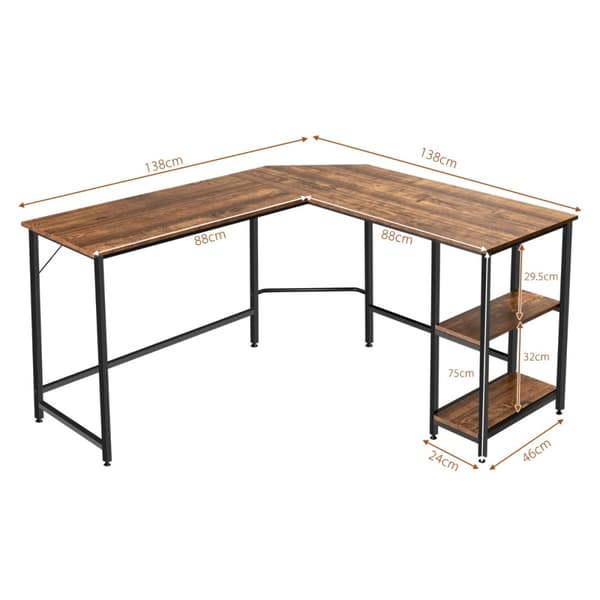 L-formet Skrivebord, 138x138x75.5 cm, Sort/Brunt