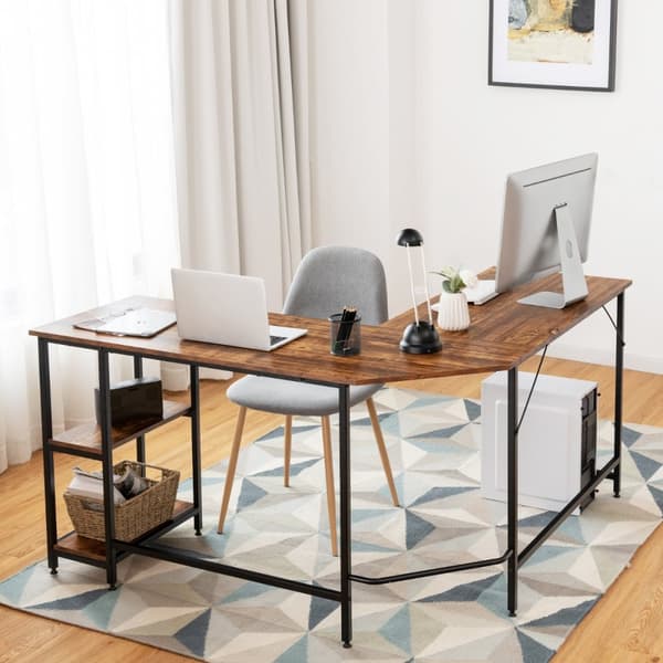 L-formet Skrivebord, 138x138x75.5 cm, Sort/Brunt
