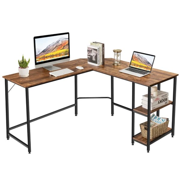 L-formet Skrivebord, 138x138x75.5 cm, Sort/Brunt