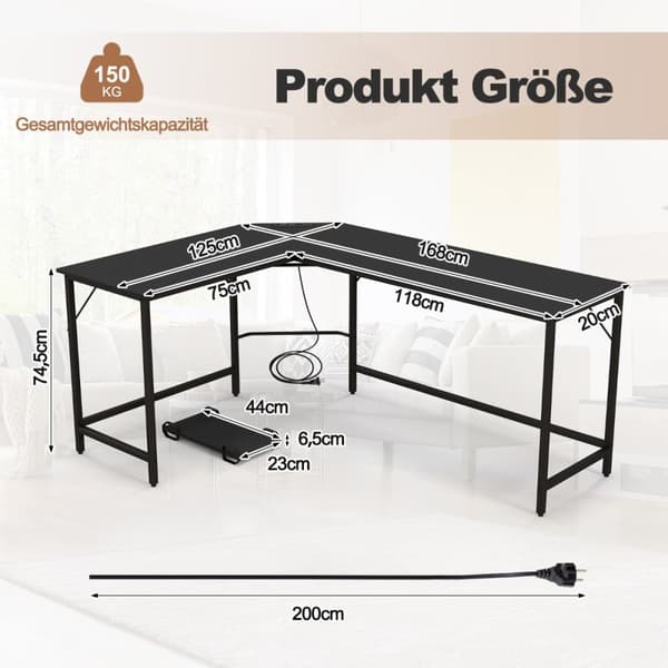 Computerskrivebord, 125x50x74.5 cm, 168x50x74.5 cm, Rustikt Brun
