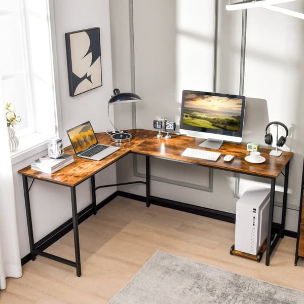 L-formet Computer Desk, 125x50x74.5 cm, 168x50x74.5 cm, Rustikt Brun
