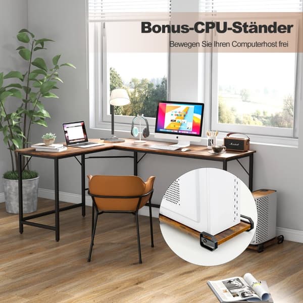 L-formet Computer Desk, 125x50x74.5 cm, 168x50x74.5 cm, Rustikt Brun