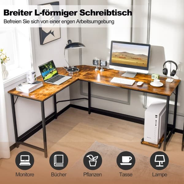 L-formet Computer Desk, 125x50x74.5 cm, 168x50x74.5 cm, Rustikt Brun