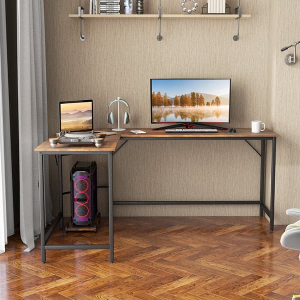 L-formet Computer Desk, 125x50x74.5 cm, 168x50x74.5 cm, Rustikt Brun