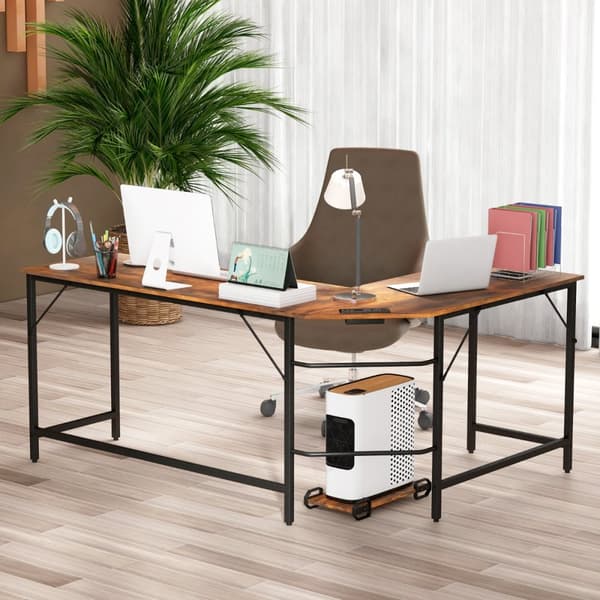 L-formet Computer Desk, 125x50x74.5 cm, 168x50x74.5 cm, Rustikt Brun