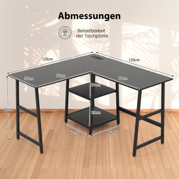 Skrivebord, 120x120x75 cm, Sort