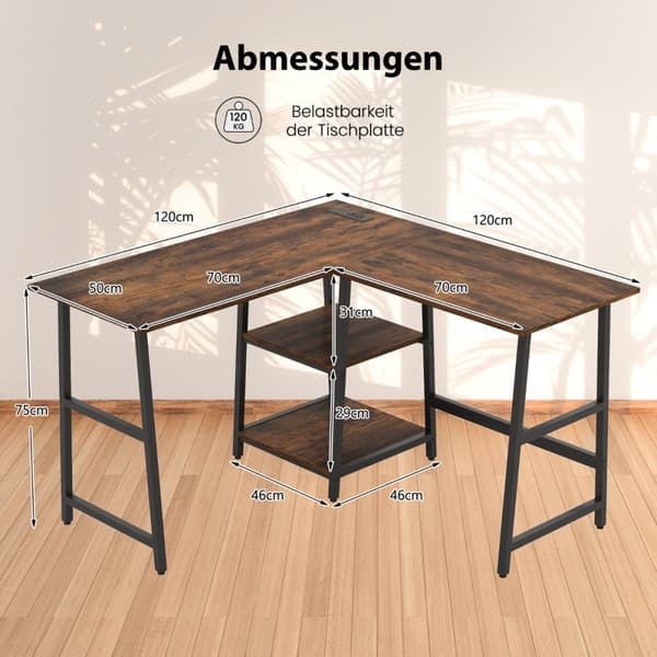 Skrivbord, 120x120x75 cm, Svart
