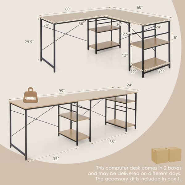 Computer Desk, 151x151x75 cm, Rustikt Brun/Sort/Grå