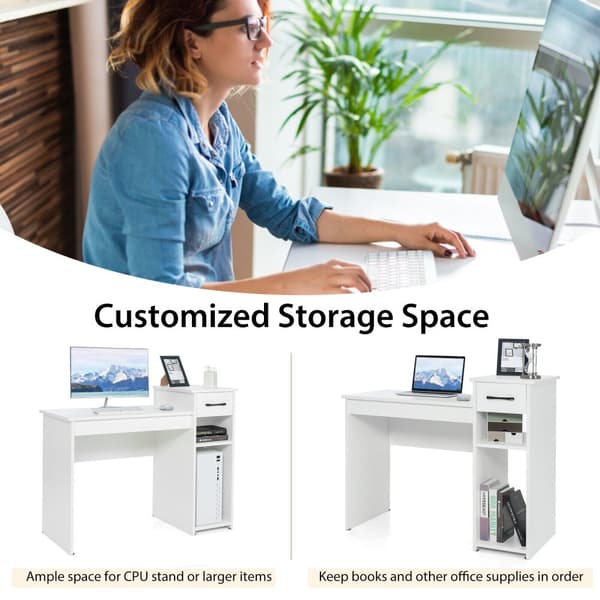 Computerskrivebord, 42,5"x20"x32,5", Hvid