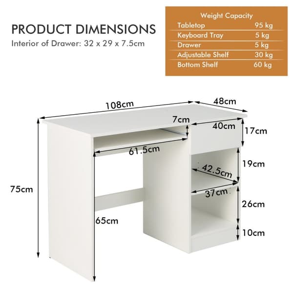 Skrivebord, 42,5"x19"x29,5", Sort