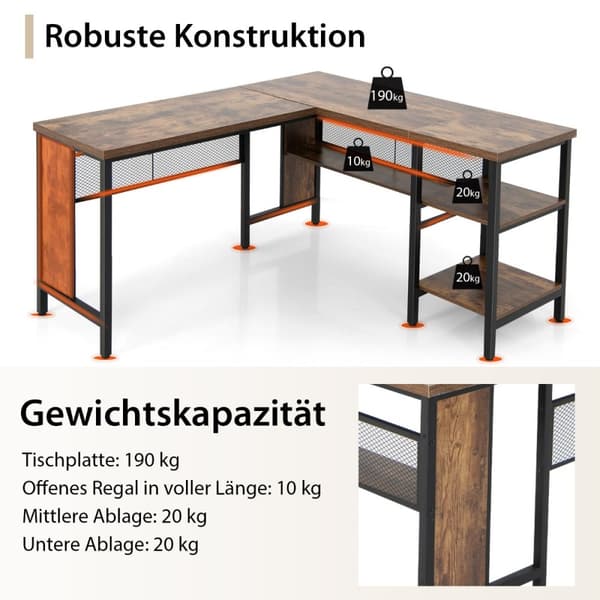 Skrivebord, 150x140x75 cm, Rustikt Brun